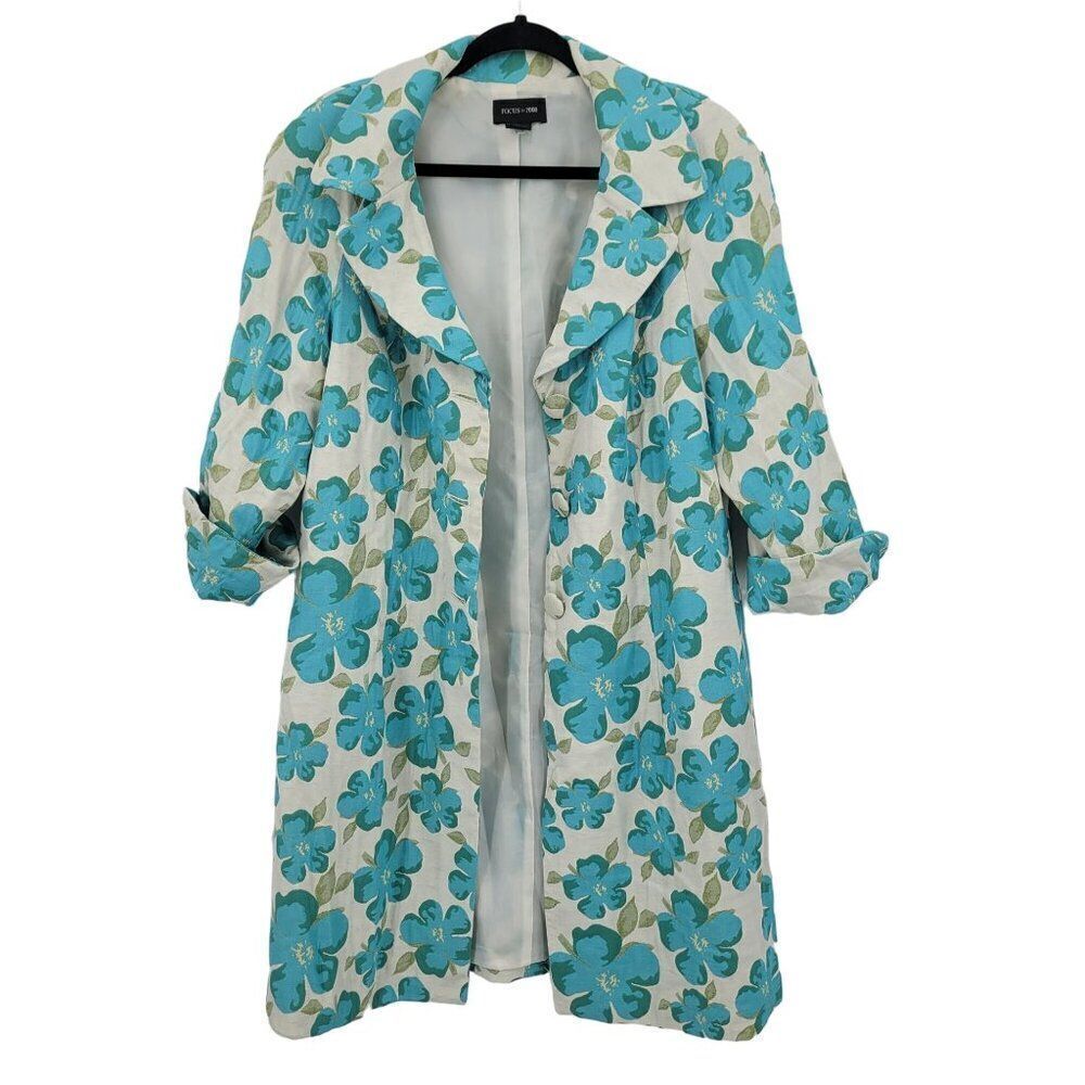 Vintage Trench Coat‎ 16 Blue Floral Grannycore Floral Button Up Funky Clowncore